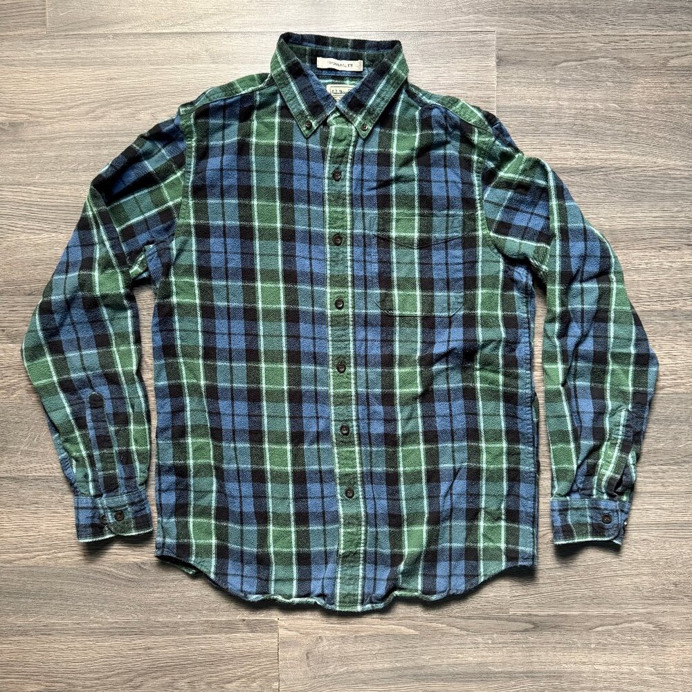 L.L. Bean Men's Scotch Plaid Flannel Shirt - Navy/Green